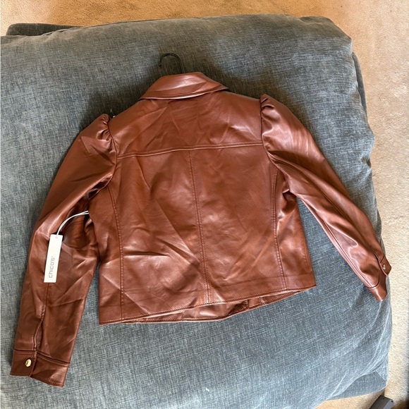 NWT Chico’s moto faux leather cropped jacket in Cambridge brown size 1 - Picture 5 of 7